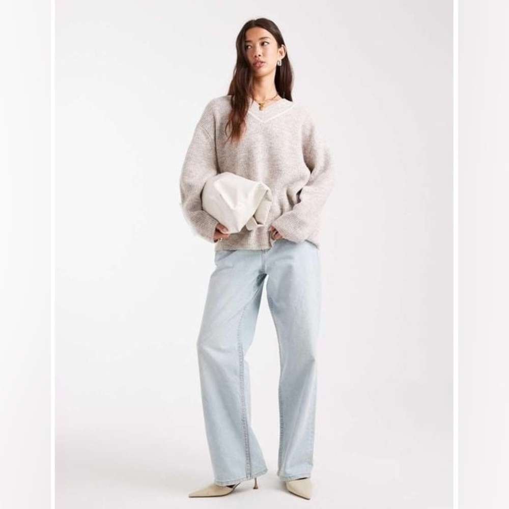 French Connection varsity v-neck Oversized Sweater Size small